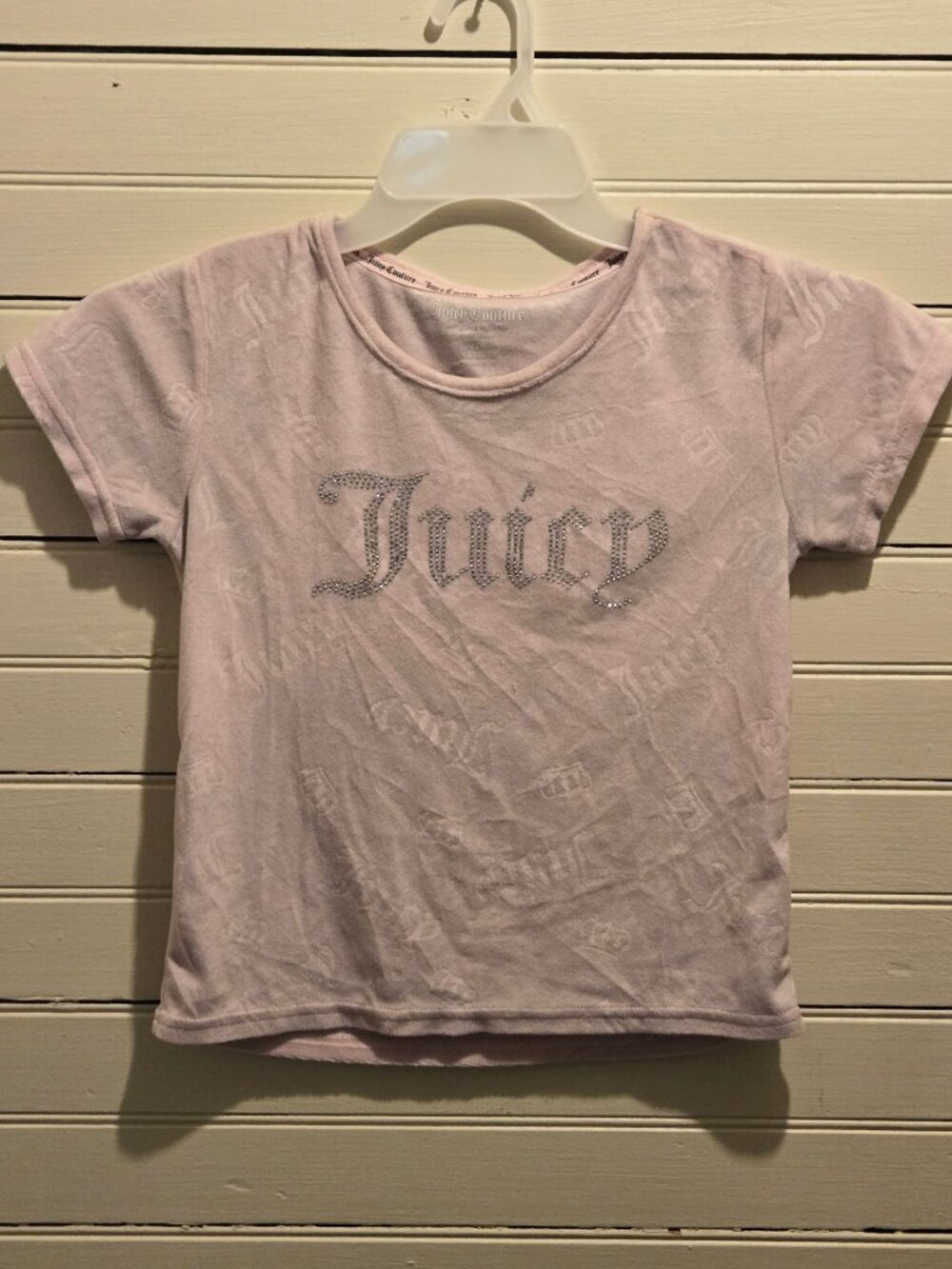 Juicy Couture Shirt Girls 7/8 Pink Sleepwear Short Sleeve Rhinestone Logo Top